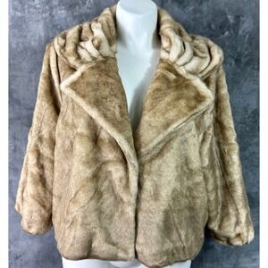 Donna Salyers Fabulous Furs Tan Short Faux Fur Vegan Coat sz 2X (15601)